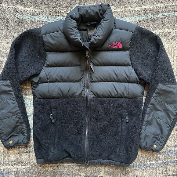 Girl's The North Face Black Pink Down Denali Fleece Bomber Jacket Sz M (10-12)